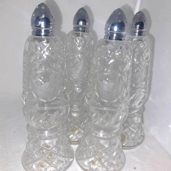 BEAUTIFUL Made in Germany Crystal 7" Tall 4 Salt & Pepper Shakers Etched Rose - Picture 1 of 9